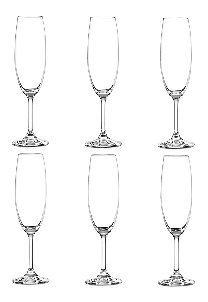 Jogo de seis taças de champagne de cristal Bohemia