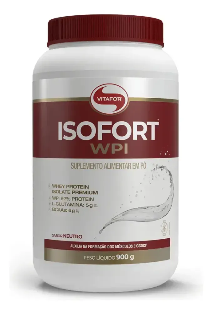 Frasco de Whey Protein Isolado Isofort Vitafor 900 g sabor neutro